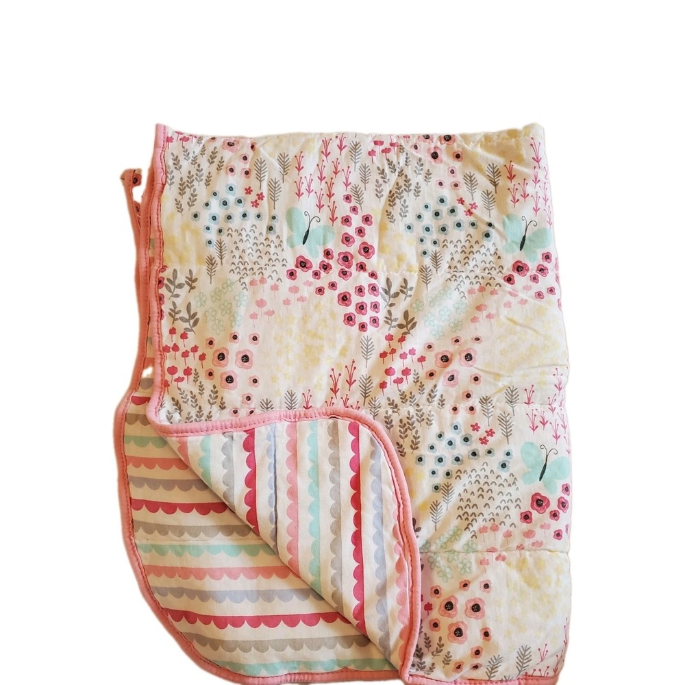 Parents Choice Floral Butterfly Striped Reversible Baby Blanket